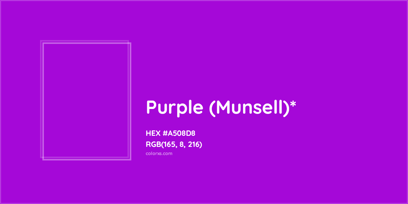 #A508D8 hex color. RGB, RYB, CMYK, HSL, HSV codes and color conversions. Matching color names, palettes, paints.