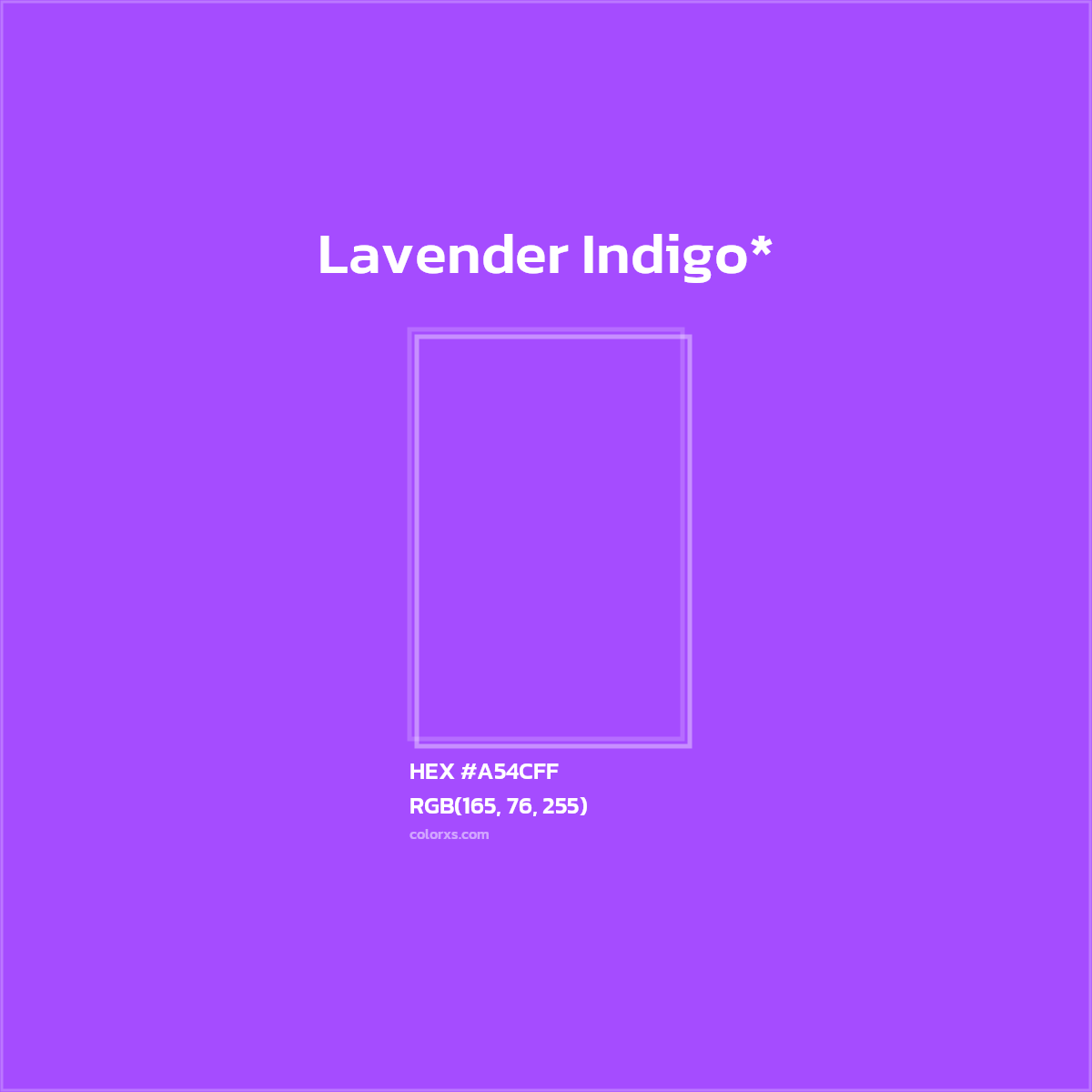 #A54CFF hex color. RGB, RYB, CMYK, HSL, HSV codes and color conversions. Matching color names, palettes, paints.