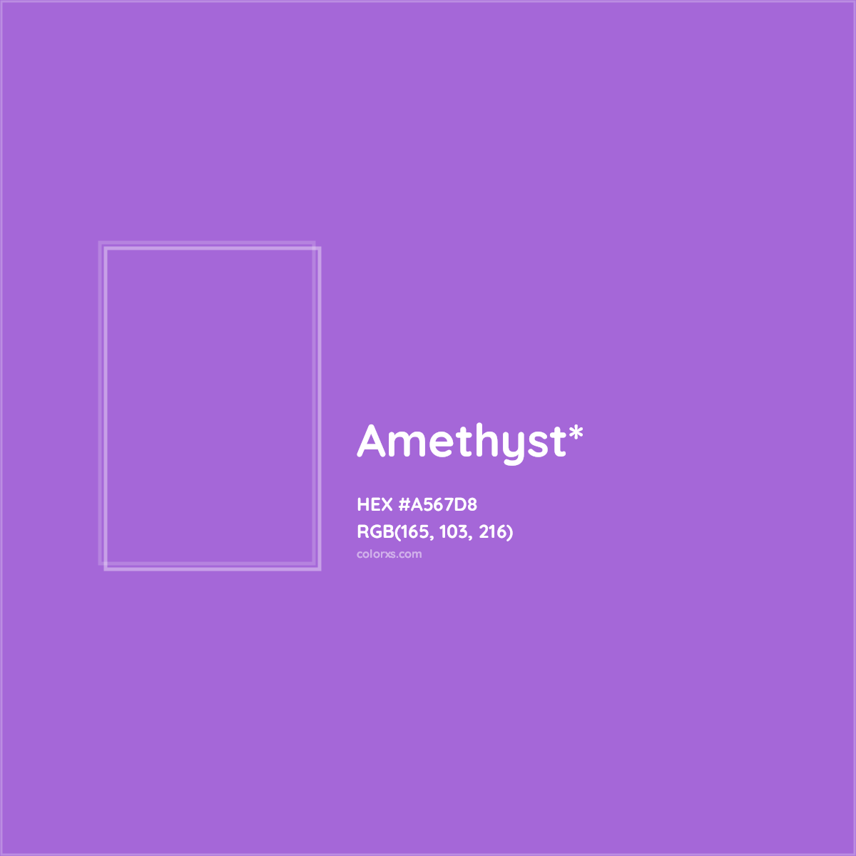 #A567D8 hex color. RGB, RYB, CMYK, HSL, HSV codes and color conversions. Matching color names, palettes, paints.