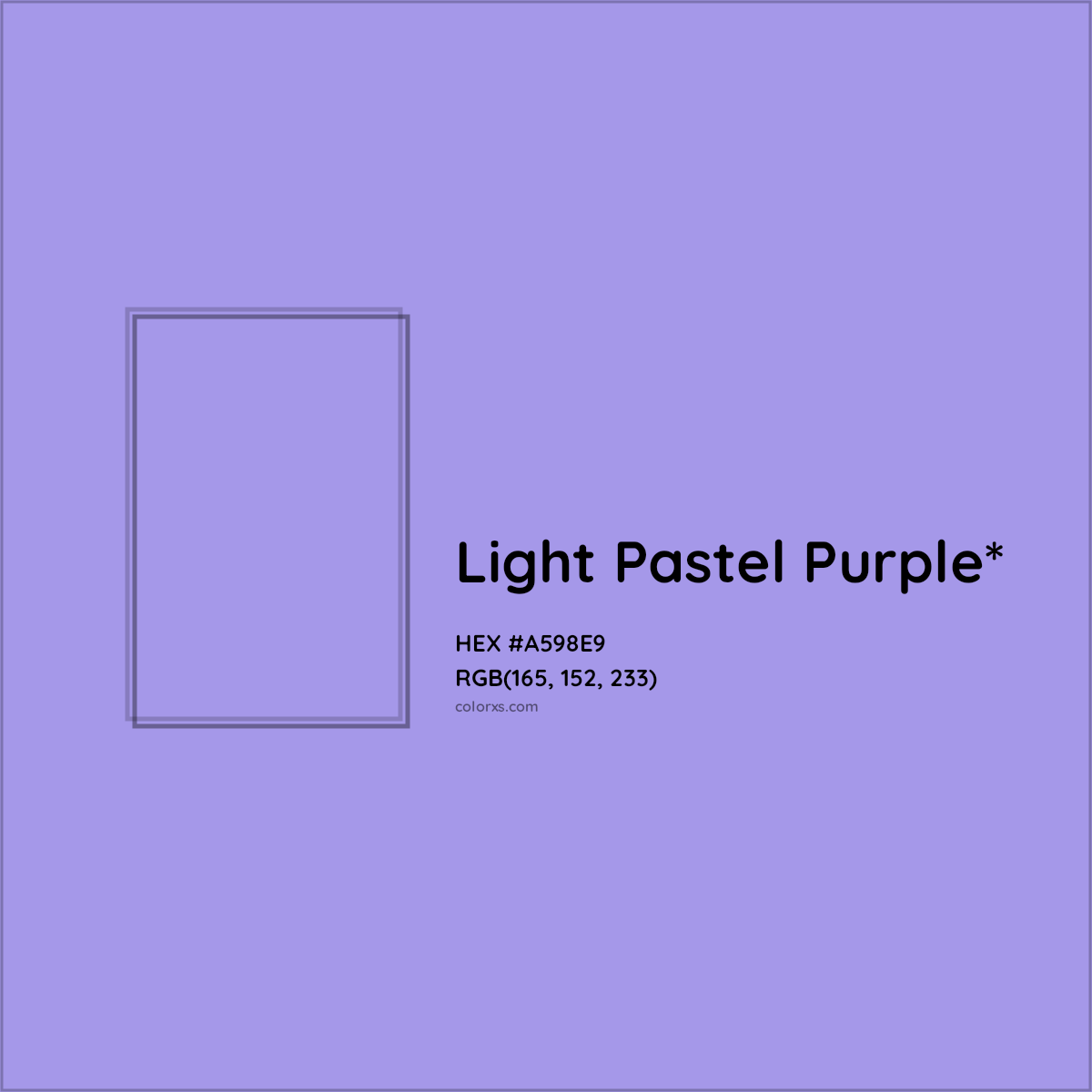 #A598E9 hex color. RGB, RYB, CMYK, HSL, HSV codes and color conversions. Matching color names, palettes, paints.