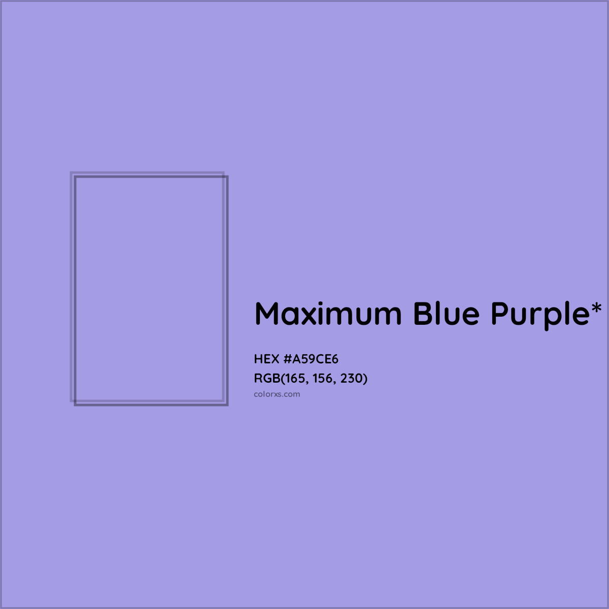 #A59CE6 hex color. RGB, RYB, CMYK, HSL, HSV codes and color conversions. Matching color names, palettes, paints.