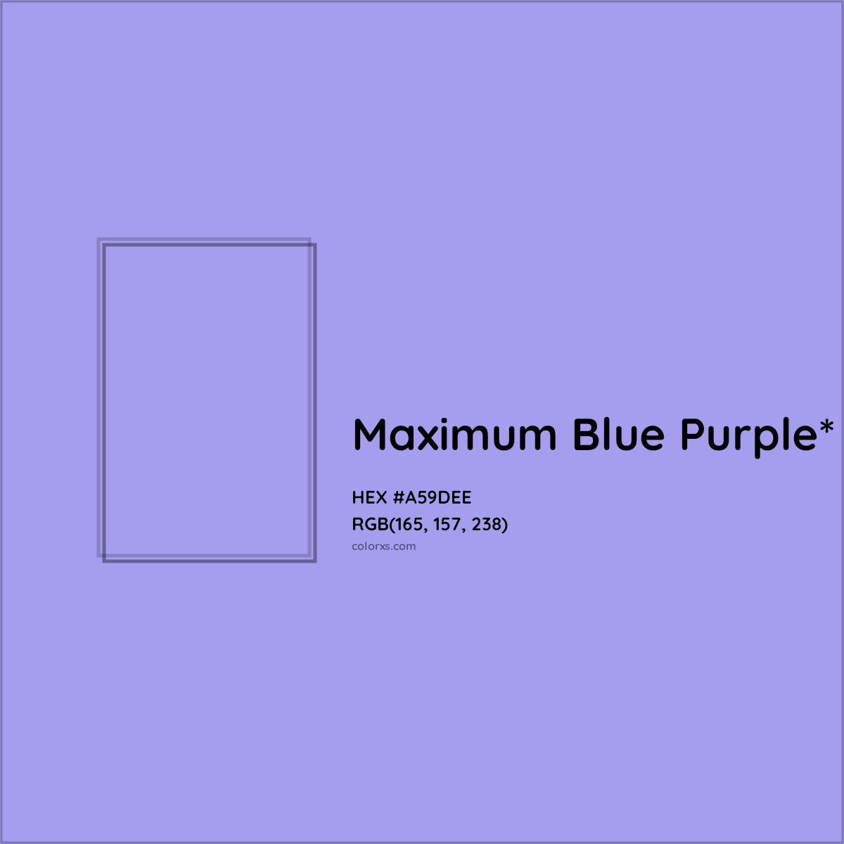 #A59DEE hex color. RGB, RYB, CMYK, HSL, HSV codes and color conversions. Matching color names, palettes, paints.