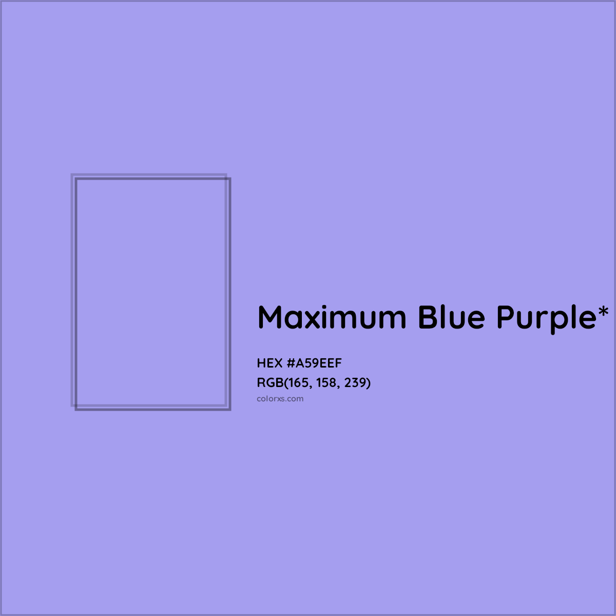 #A59EEF hex color. RGB, RYB, CMYK, HSL, HSV codes and color conversions. Matching color names, palettes, paints.