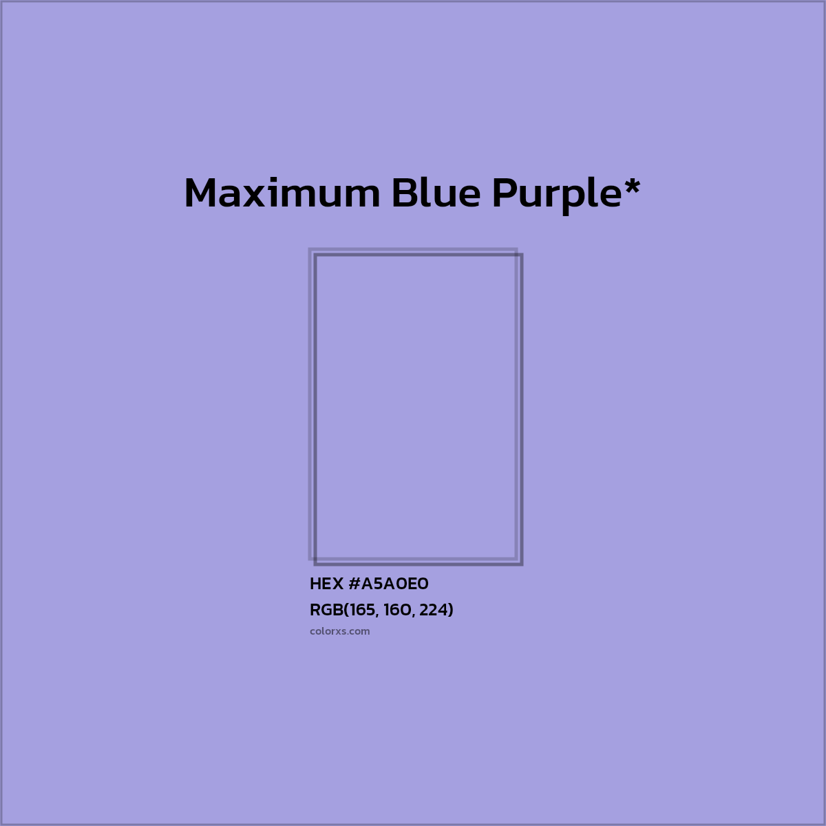 #A5A0E0 hex color. RGB, RYB, CMYK, HSL, HSV codes and color conversions. Matching color names, palettes, paints.