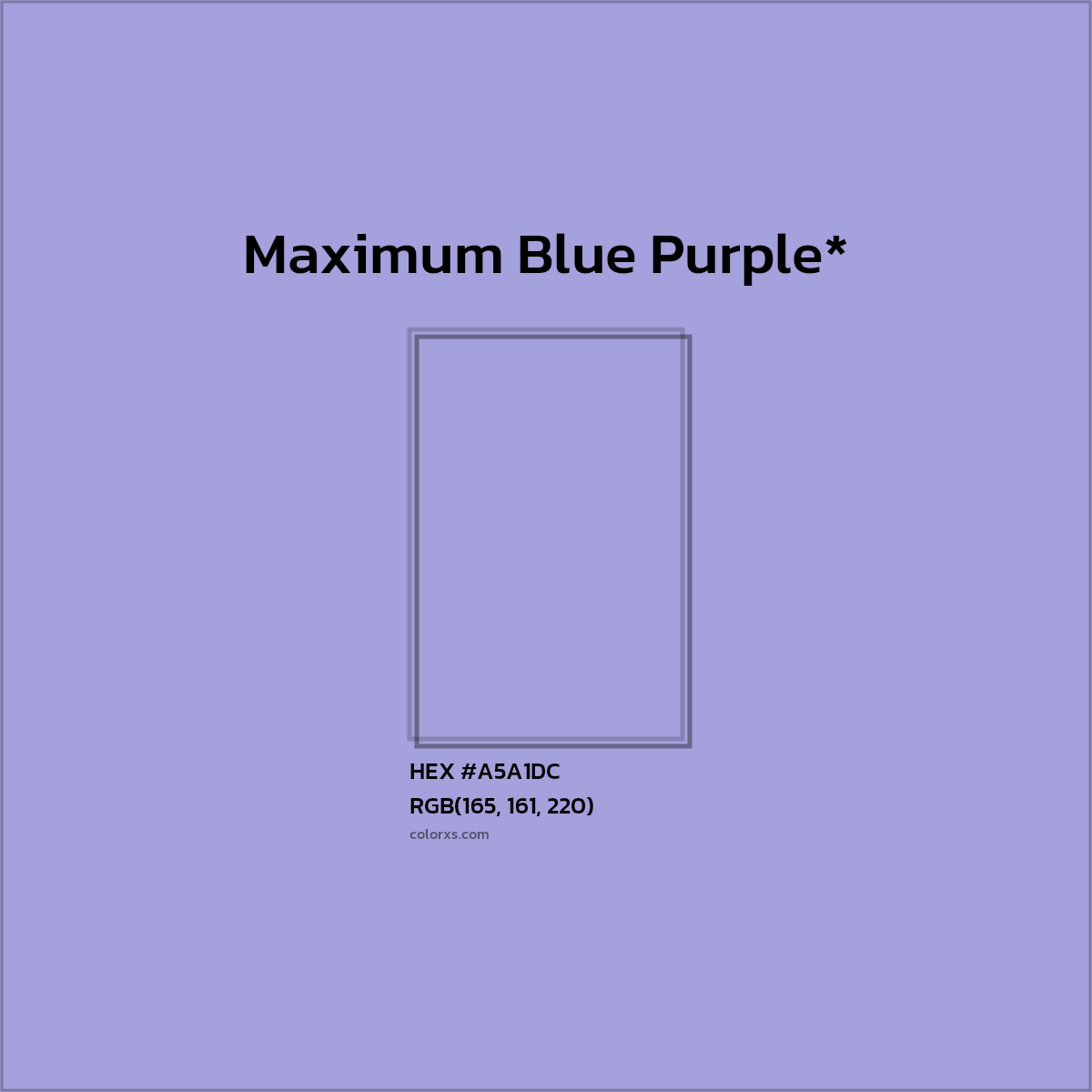 #A5A1DC hex color. RGB, RYB, CMYK, HSL, HSV codes and color conversions. Matching color names, palettes, paints.