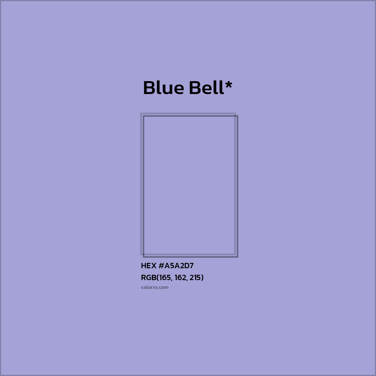 #A5A2D7 hex color. RGB, RYB, CMYK, HSL, HSV codes and color conversions. Matching color names, palettes, paints.