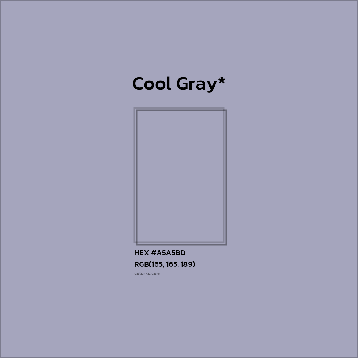 #A5A5BD hex color. RGB, RYB, CMYK, HSL, HSV codes and color conversions. Matching color names, palettes, paints.
