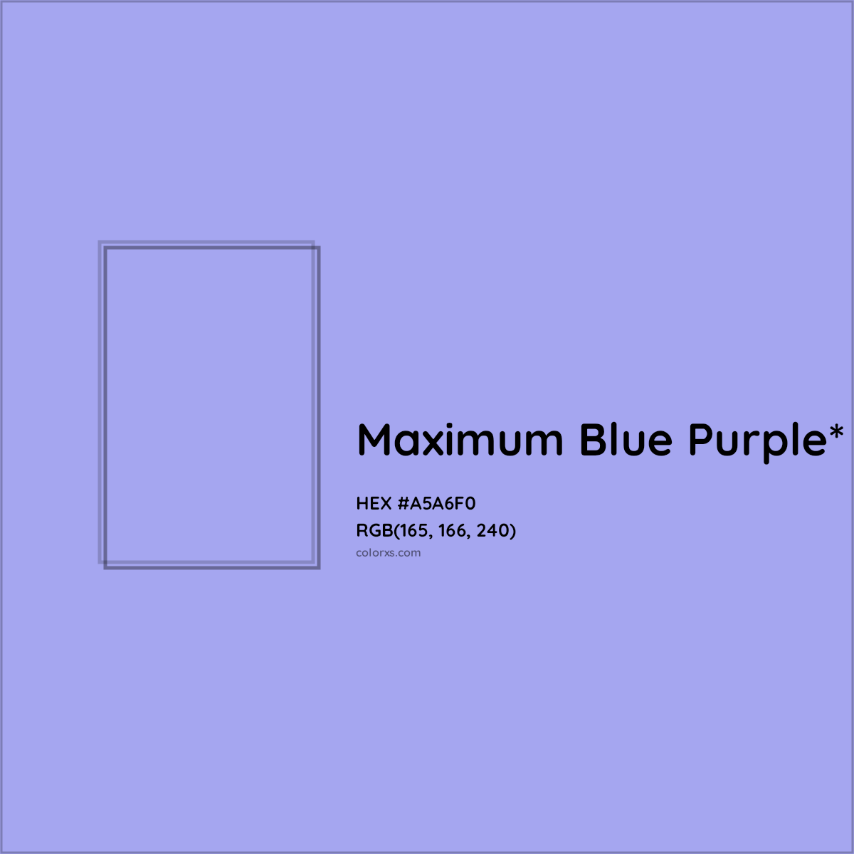 #A5A6F0 hex color. RGB, RYB, CMYK, HSL, HSV codes and color conversions. Matching color names, palettes, paints.