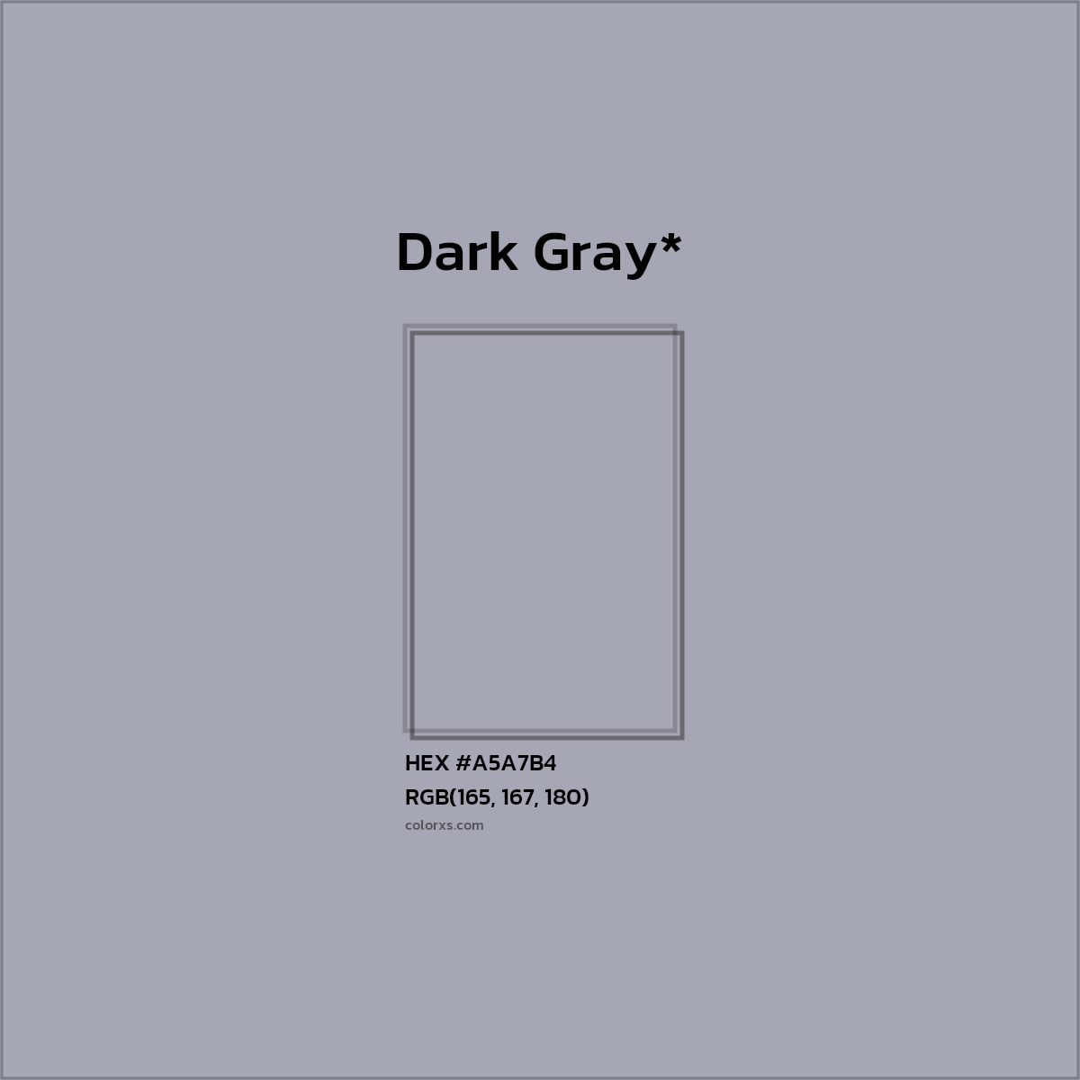 #A5A7B4 hex color. RGB, RYB, CMYK, HSL, HSV codes and color conversions. Matching color names, palettes, paints.