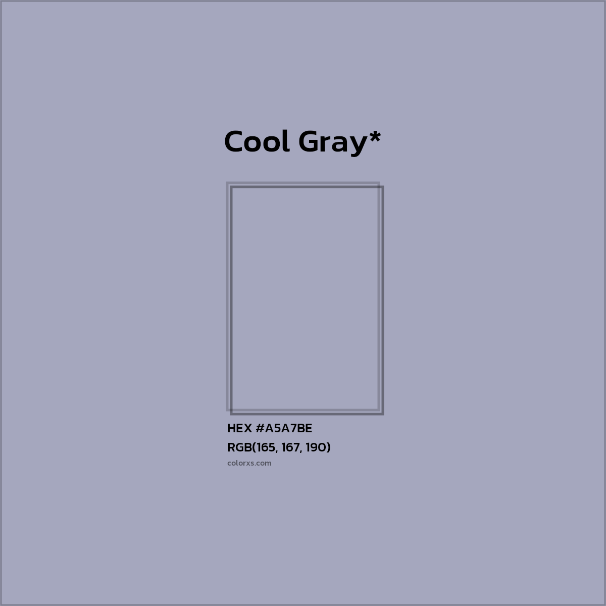 #A5A7BE hex color. RGB, RYB, CMYK, HSL, HSV codes and color conversions. Matching color names, palettes, paints.