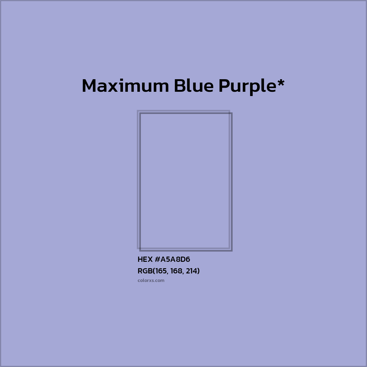 #A5A8D6 hex color. RGB, RYB, CMYK, HSL, HSV codes and color conversions. Matching color names, palettes, paints.