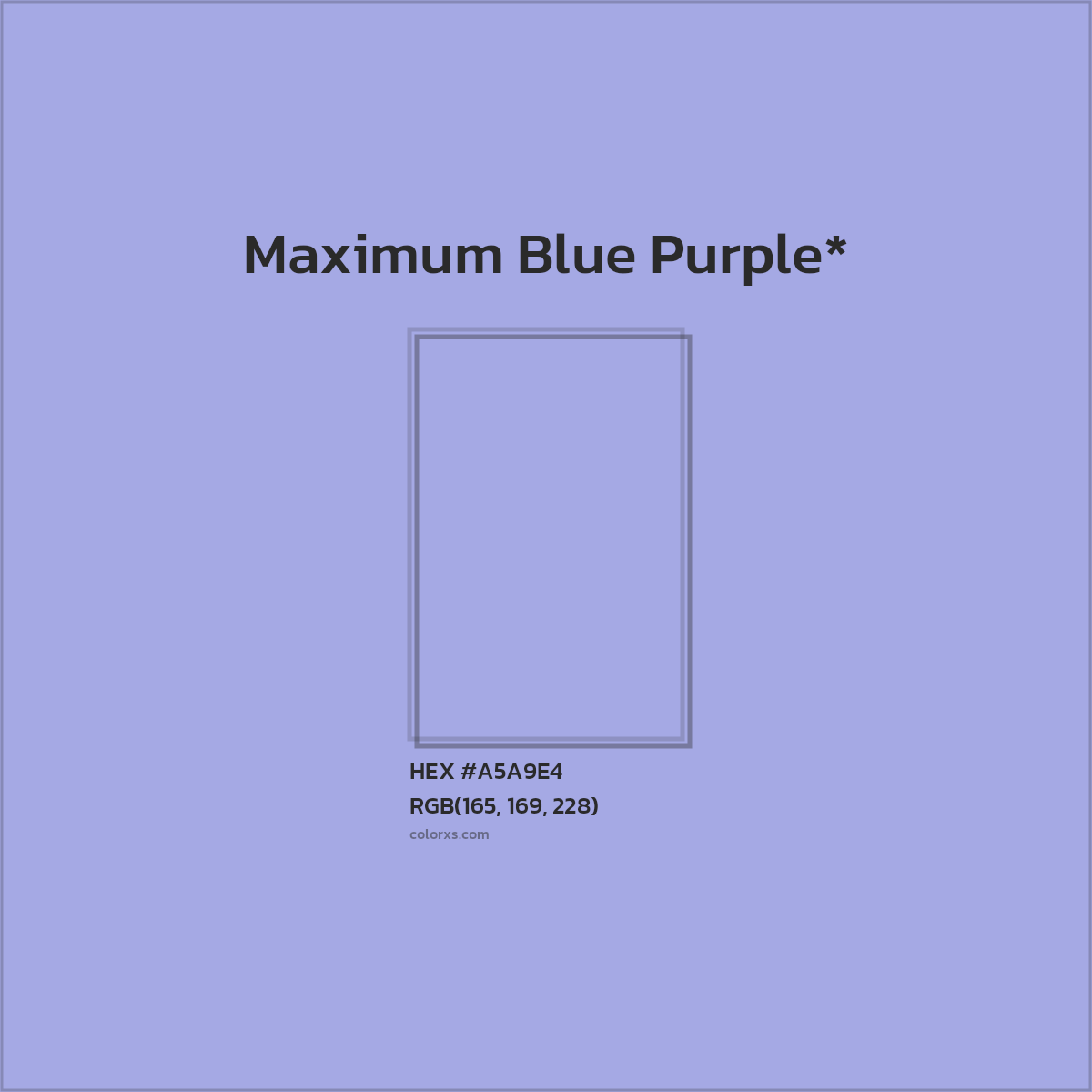 #A5A9E4 hex color. RGB, RYB, CMYK, HSL, HSV codes and color conversions. Matching color names, palettes, paints.