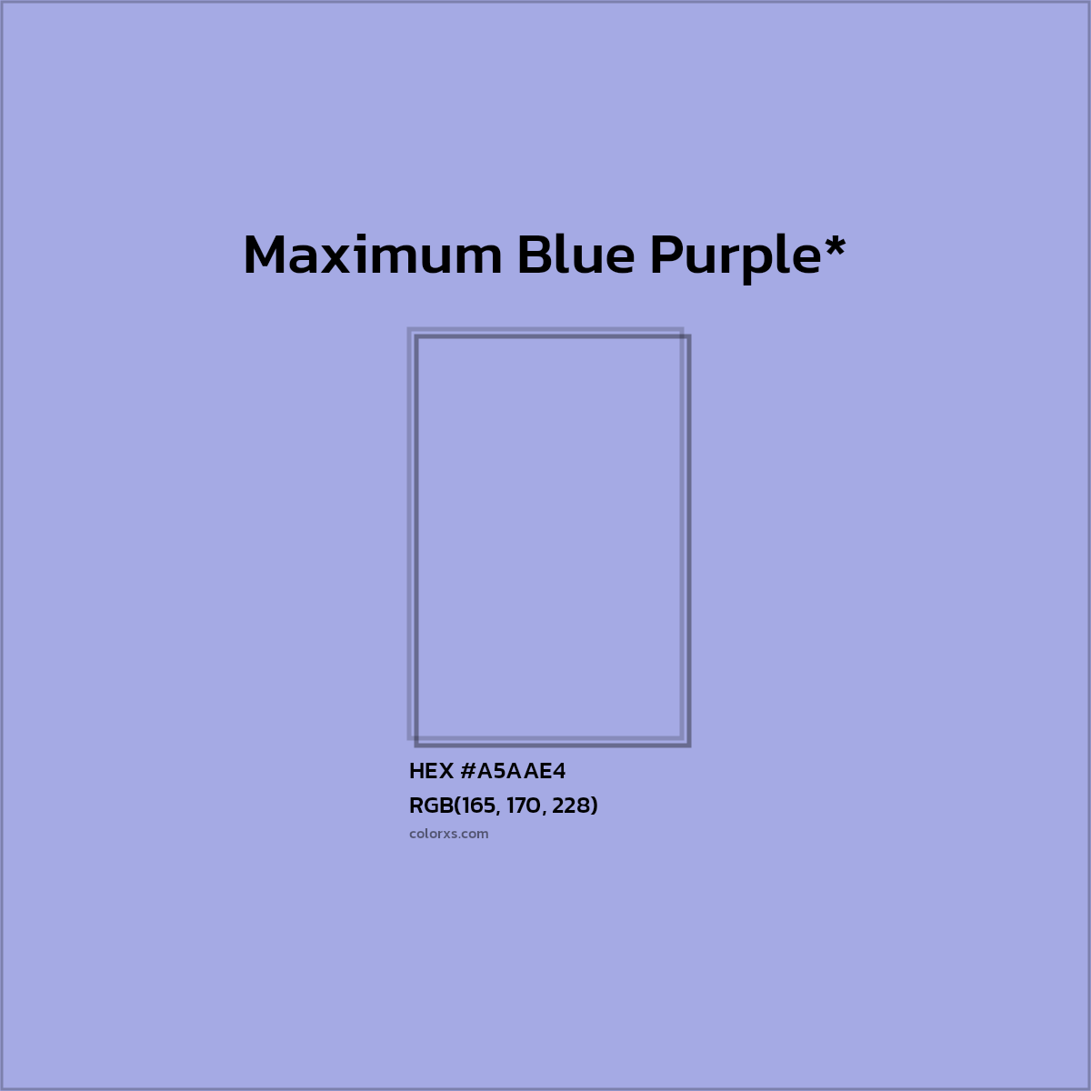 #A5AAE4 hex color. RGB, RYB, CMYK, HSL, HSV codes and color conversions. Matching color names, palettes, paints.