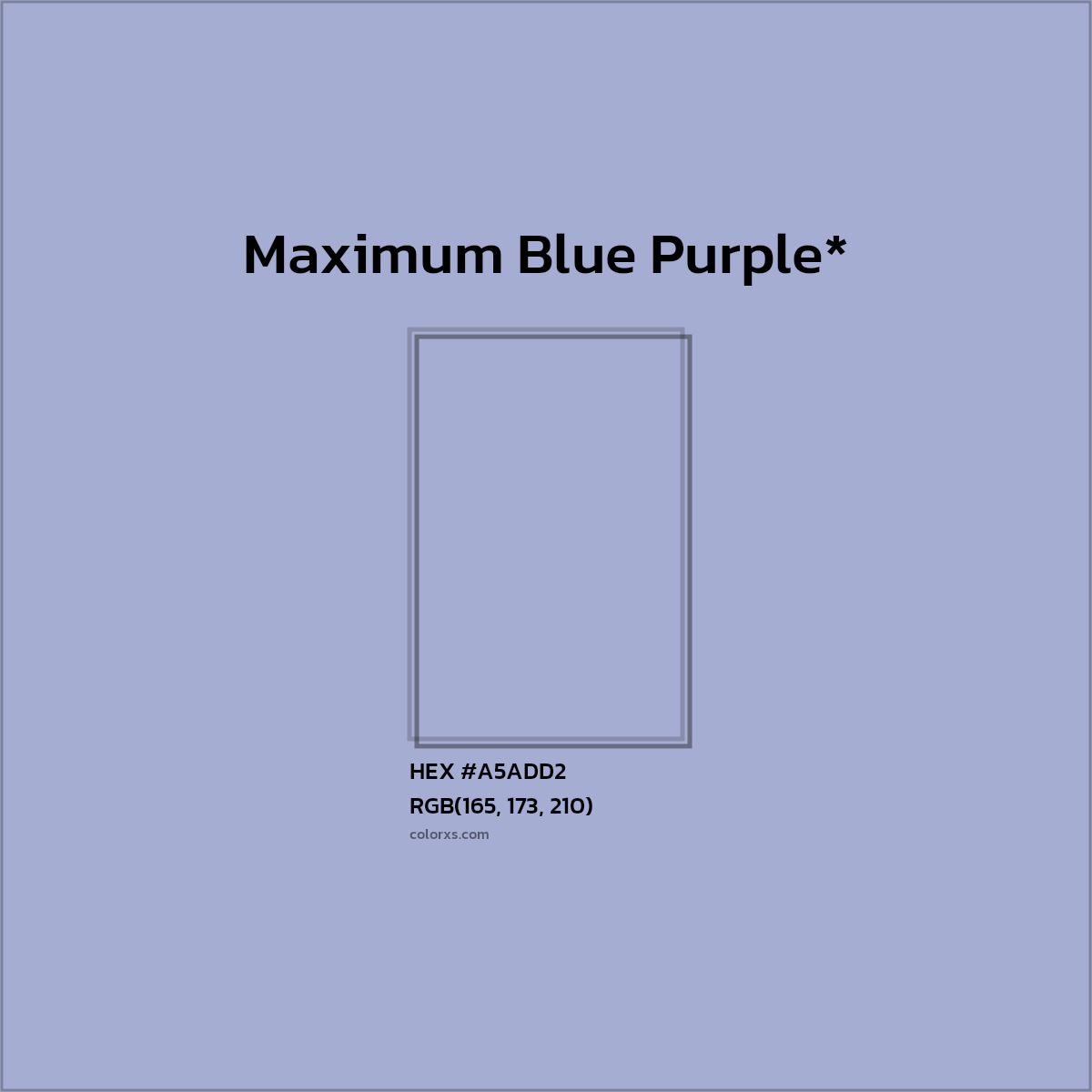 #A5ADD2 hex color. RGB, RYB, CMYK, HSL, HSV codes and color conversions. Matching color names, palettes, paints.