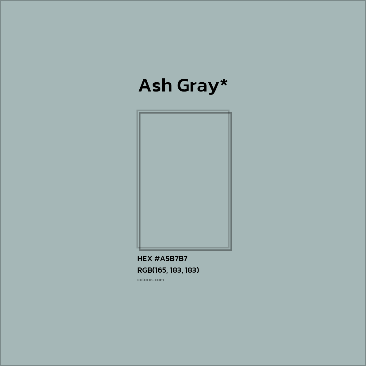 #A5B7B7 hex color. RGB, RYB, CMYK, HSL, HSV codes and color conversions. Matching color names, palettes, paints.