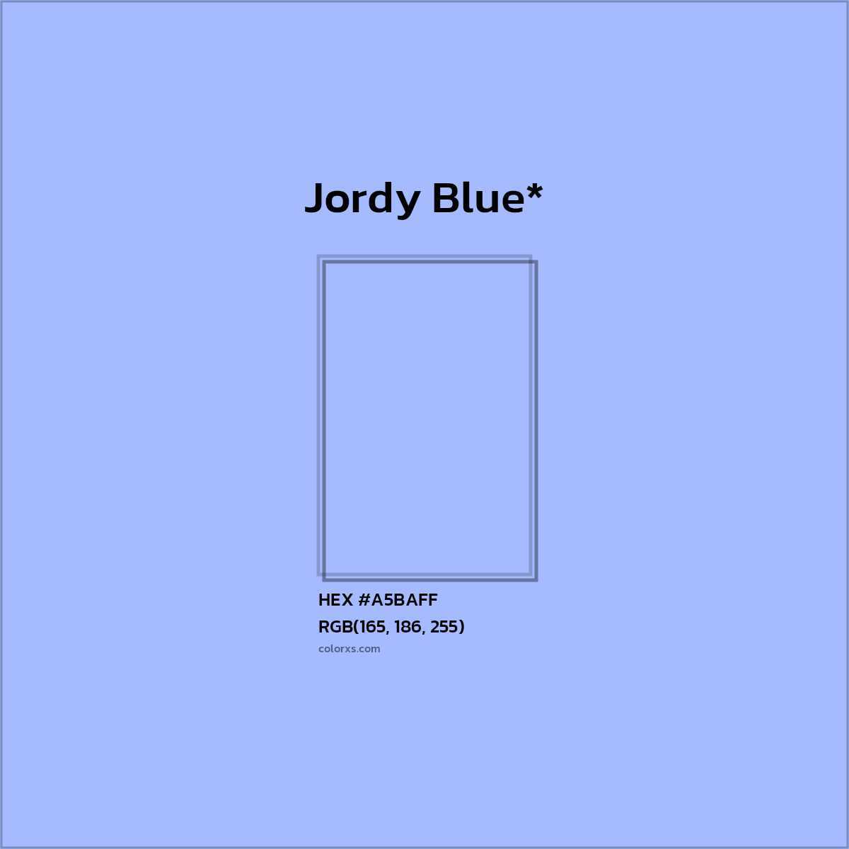 #A5BAFF hex color. RGB, RYB, CMYK, HSL, HSV codes and color conversions. Matching color names, palettes, paints.