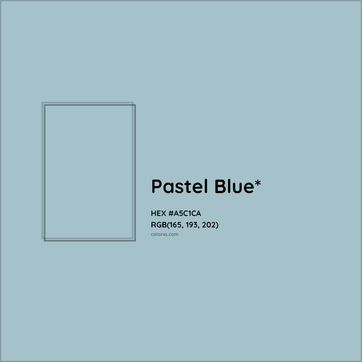 #A5C1CA hex color. RGB, RYB, CMYK, HSL, HSV codes and color conversions. Matching color names, palettes, paints.