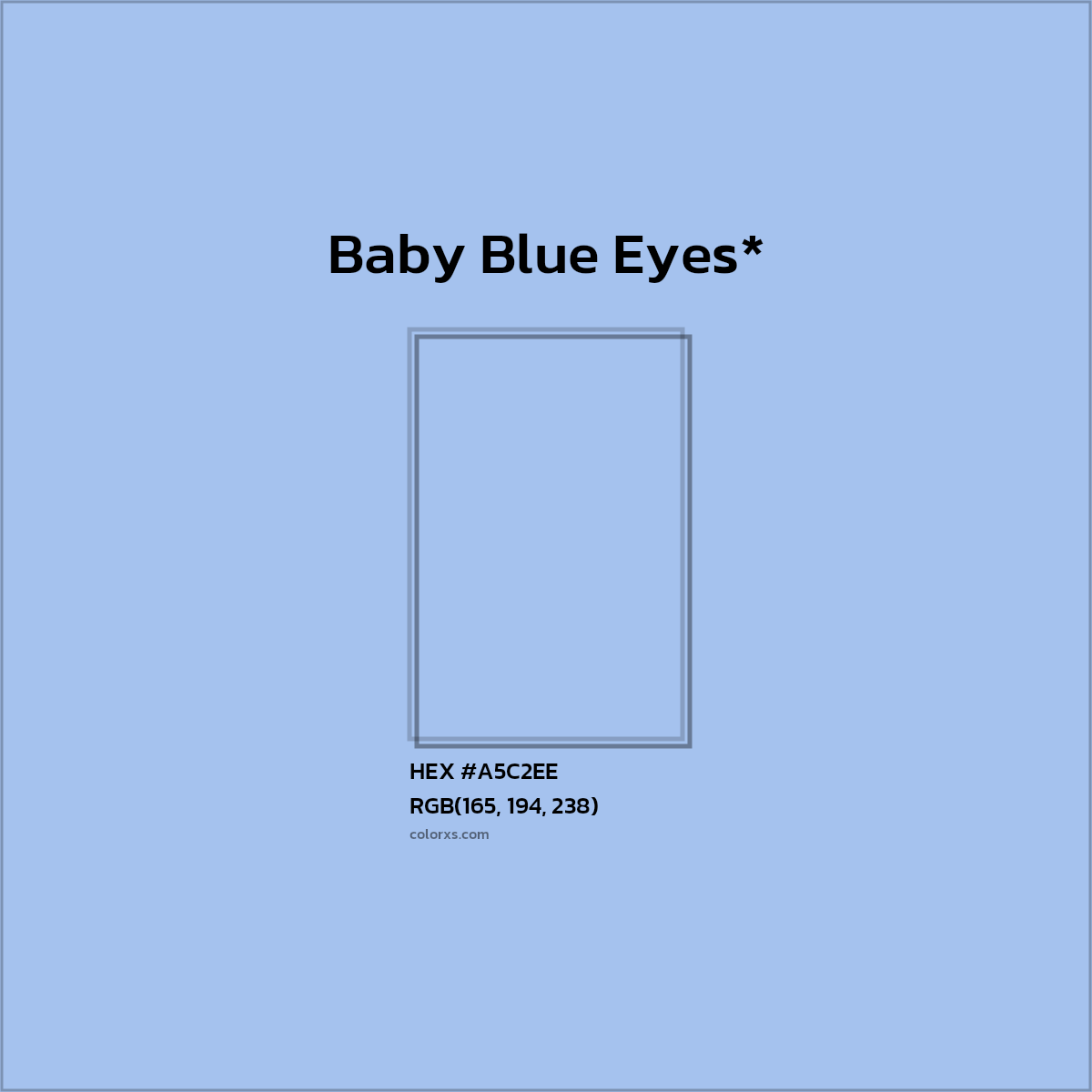 #A5C2EE hex color. RGB, RYB, CMYK, HSL, HSV codes and color conversions. Matching color names, palettes, paints.