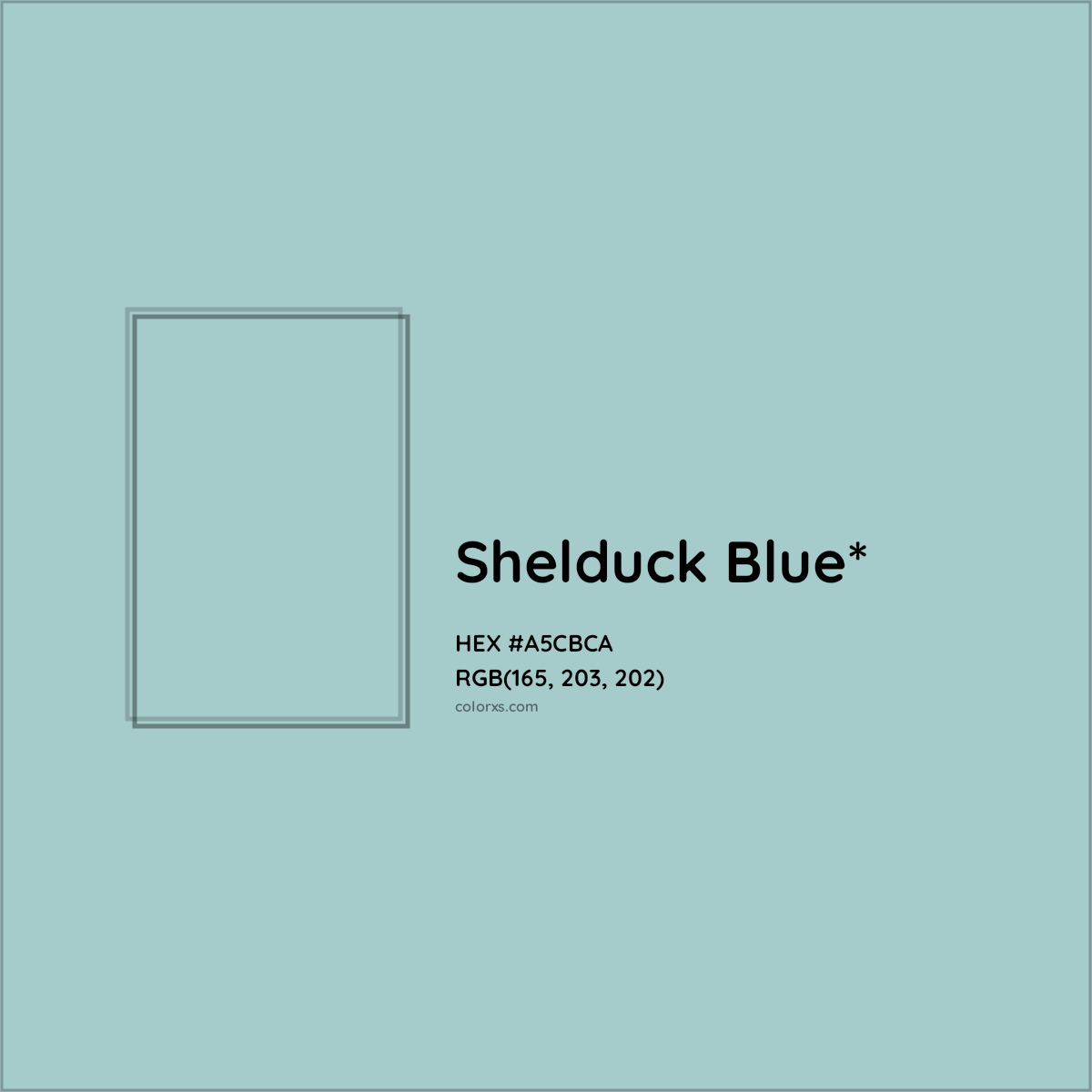 #A5CBCA hex color. RGB, RYB, CMYK, HSL, HSV codes and color conversions. Matching color names, palettes, paints.
