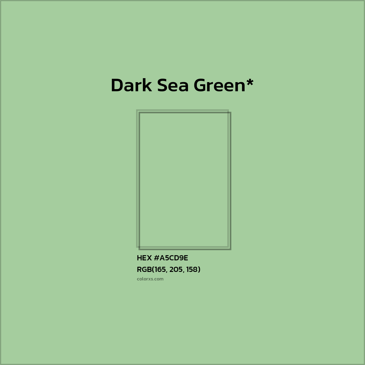 #A5CD9E hex color. RGB, RYB, CMYK, HSL, HSV codes and color conversions. Matching color names, palettes, paints.