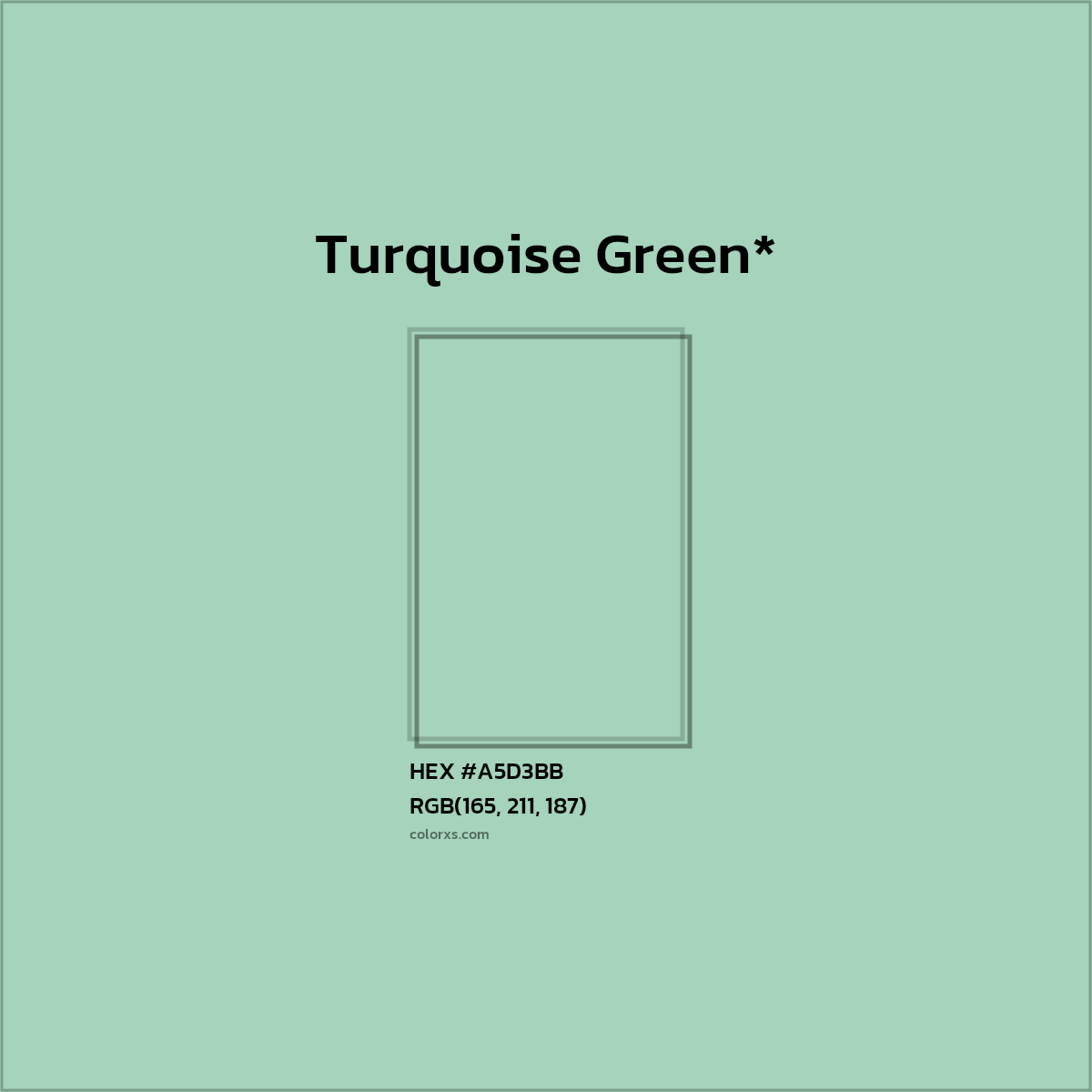 #A5D3BB hex color. RGB, RYB, CMYK, HSL, HSV codes and color conversions. Matching color names, palettes, paints.