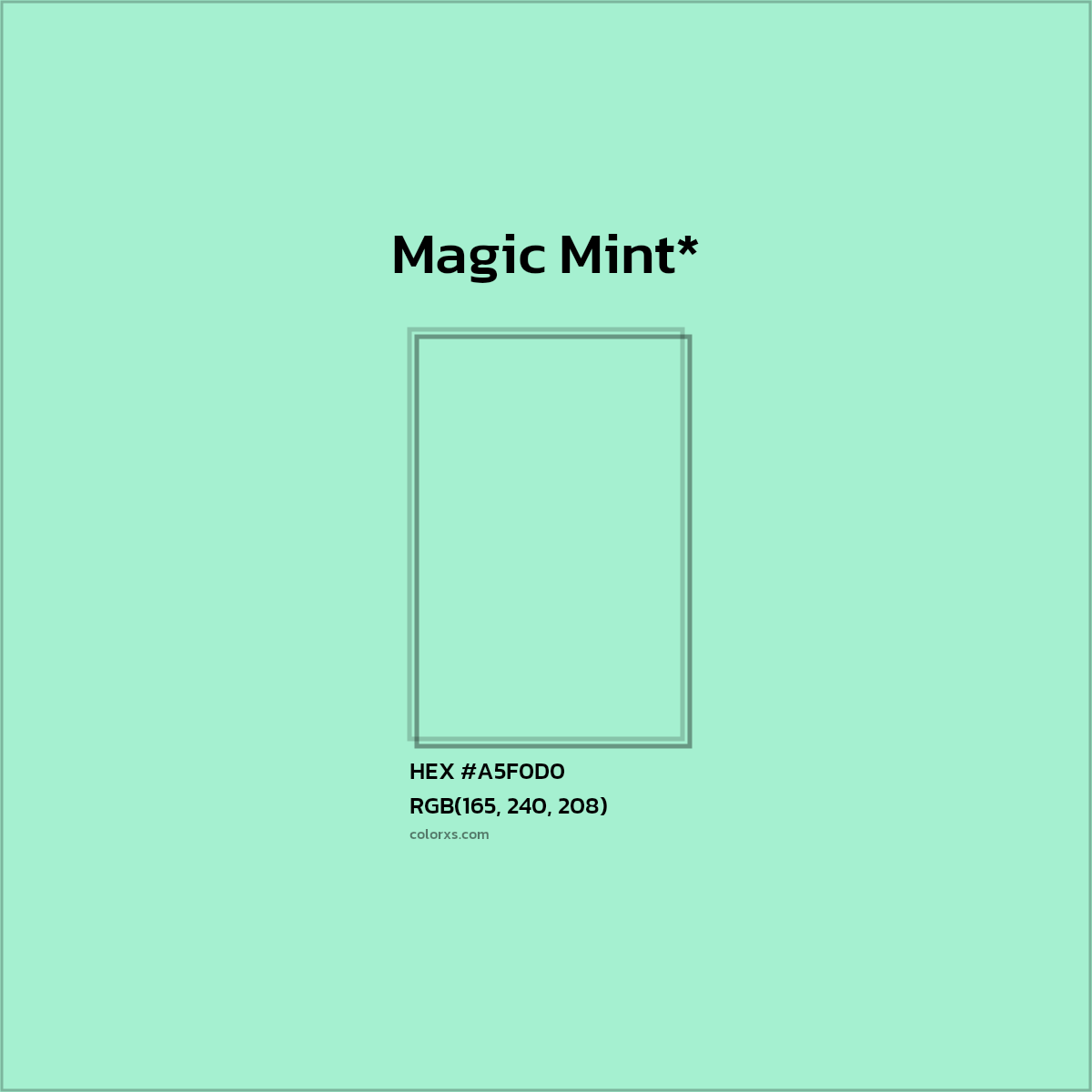 #A5F0D0 hex color. RGB, RYB, CMYK, HSL, HSV codes and color conversions. Matching color names, palettes, paints.
