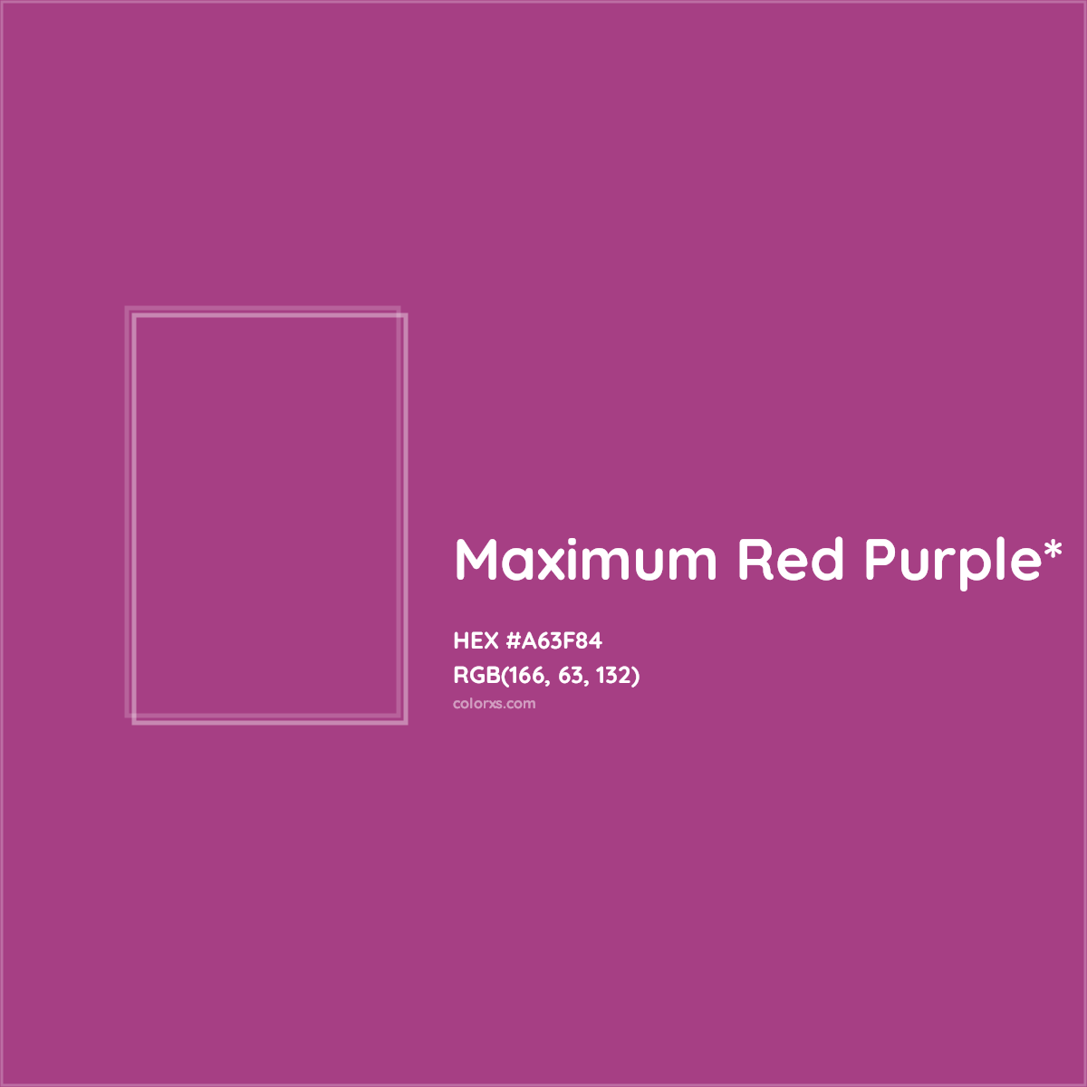 #A63F84 hex color. RGB, RYB, CMYK, HSL, HSV codes and color conversions. Matching color names, palettes, paints.