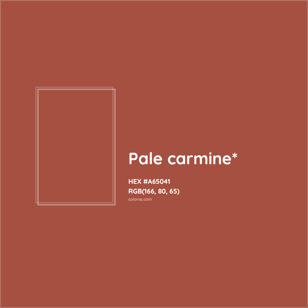 #A65041 hex color. RGB, RYB, CMYK, HSL, HSV codes and color conversions. Matching color names, palettes, paints.