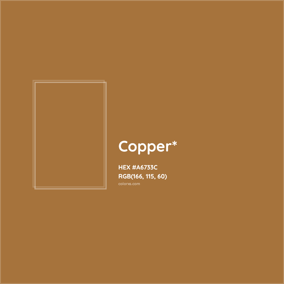 #A6733C hex color. RGB, RYB, CMYK, HSL, HSV codes and color conversions. Matching color names, palettes, paints.