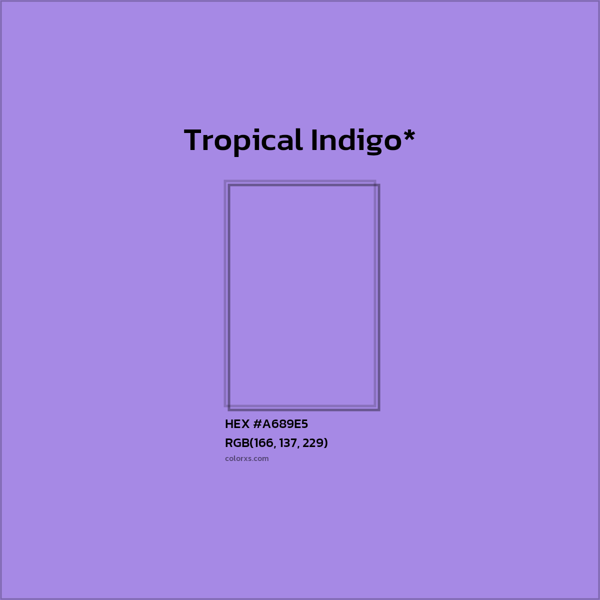 #A689E5 hex color. RGB, RYB, CMYK, HSL, HSV codes and color conversions. Matching color names, palettes, paints.