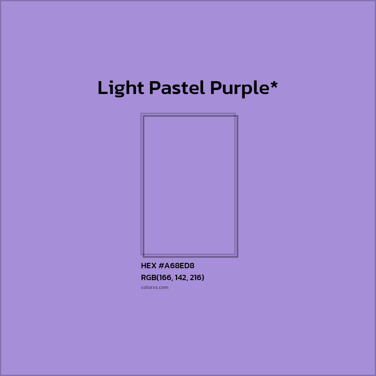 #A68ED8 hex color. RGB, RYB, CMYK, HSL, HSV codes and color conversions. Matching color names, palettes, paints.