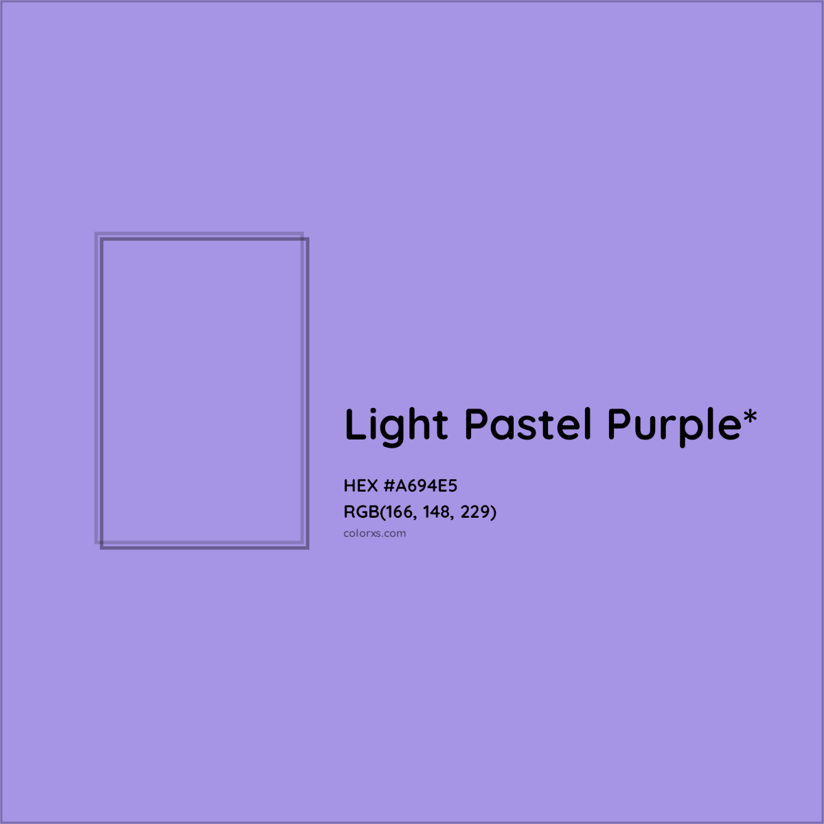 #A694E5 hex color. RGB, RYB, CMYK, HSL, HSV codes and color conversions. Matching color names, palettes, paints.