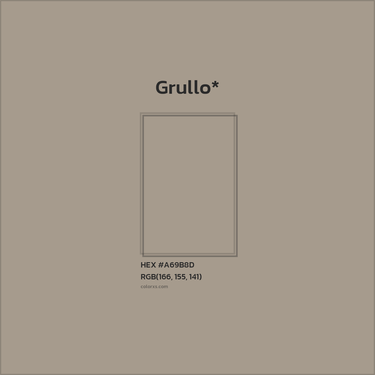 #A69B8D hex color. RGB, RYB, CMYK, HSL, HSV codes and color conversions. Matching color names, palettes, paints.
