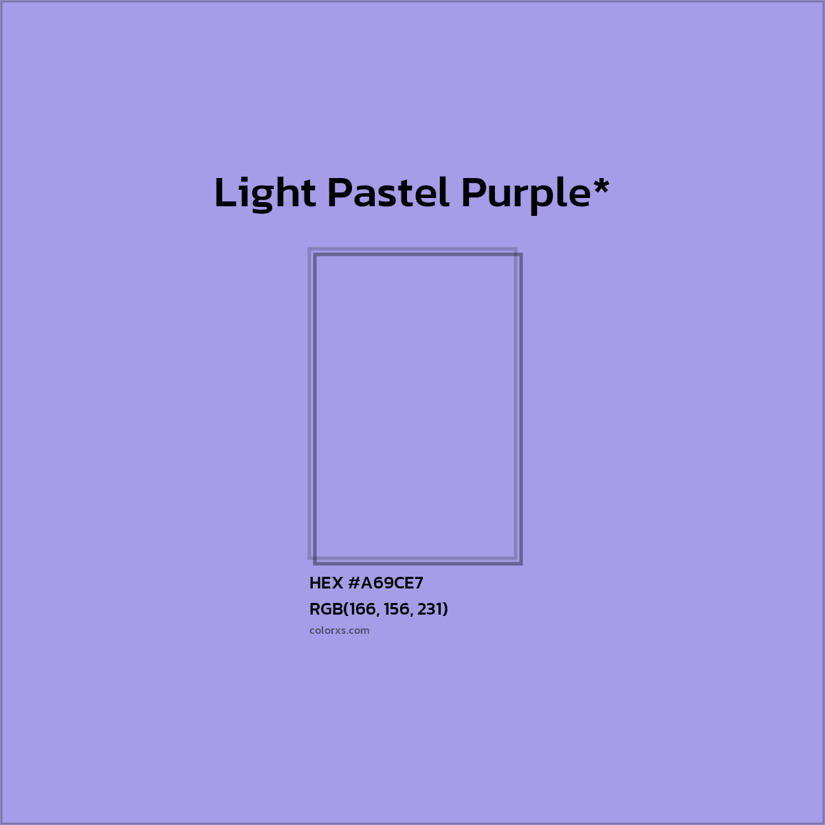 #A69CE7 hex color. RGB, RYB, CMYK, HSL, HSV codes and color conversions. Matching color names, palettes, paints.