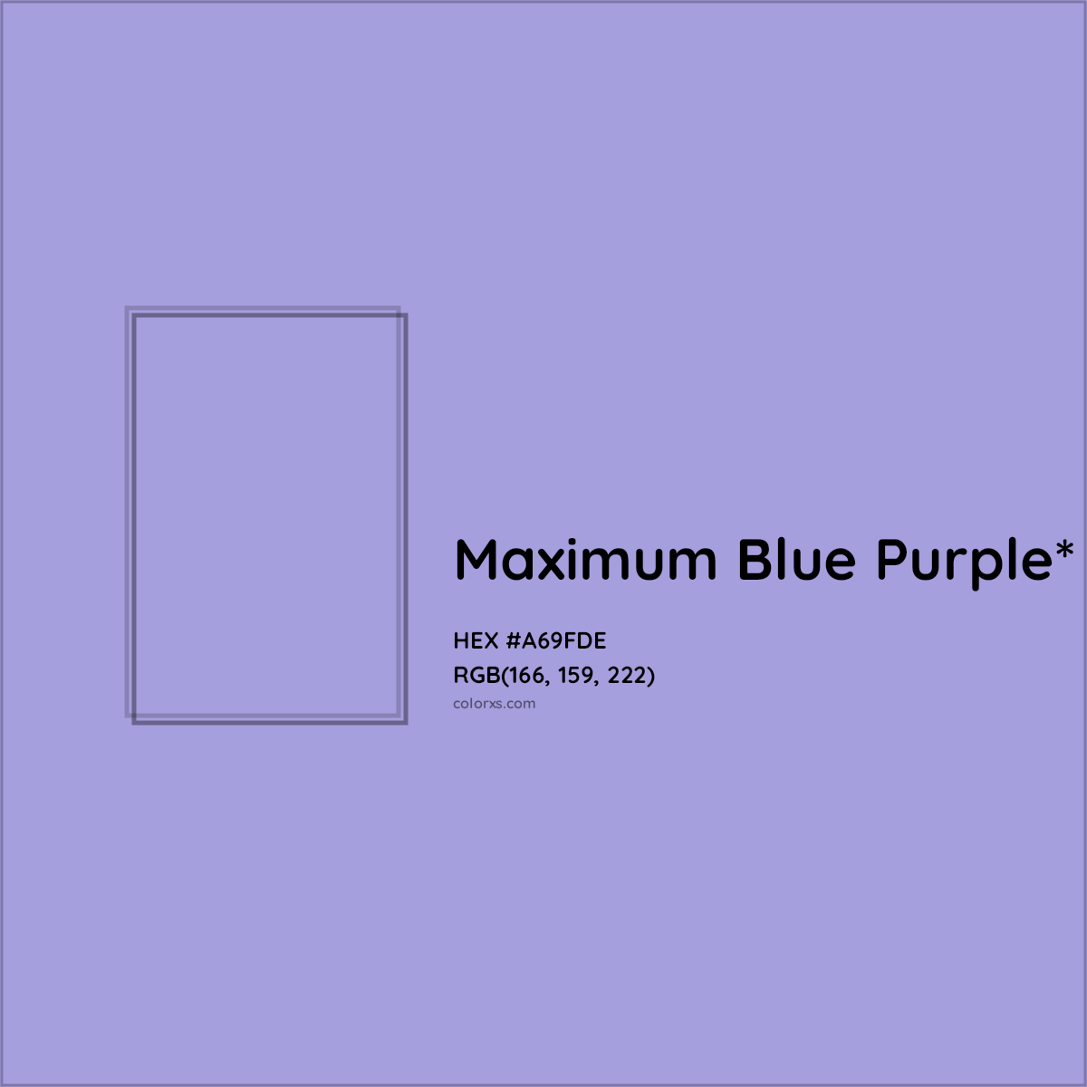 #A69FDE hex color. RGB, RYB, CMYK, HSL, HSV codes and color conversions. Matching color names, palettes, paints.