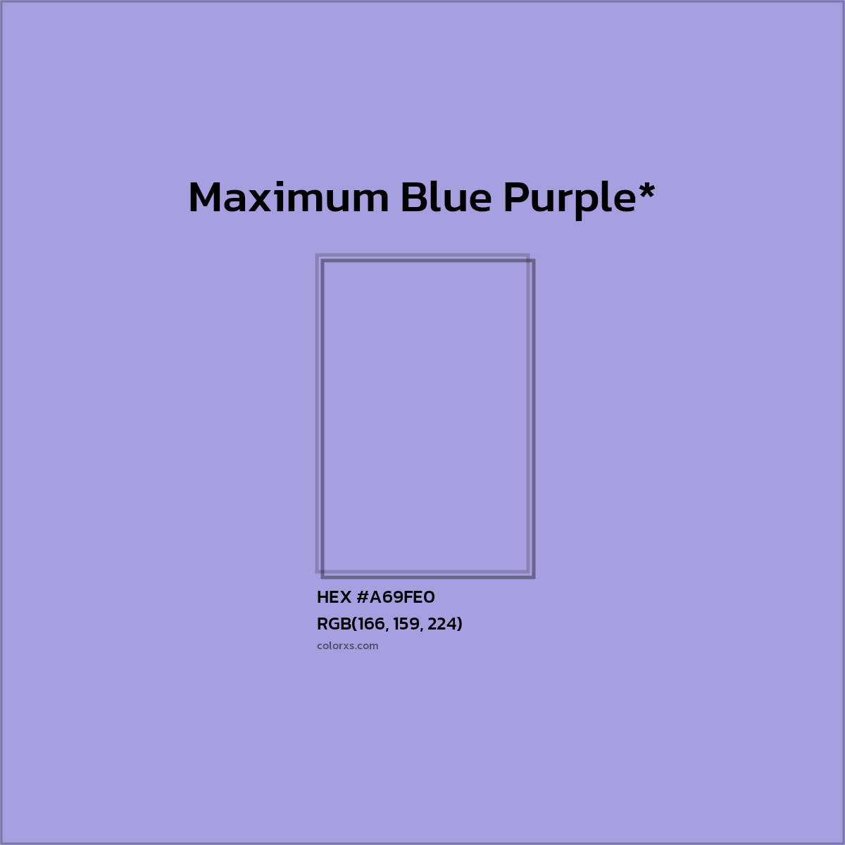 #A69FE0 hex color. RGB, RYB, CMYK, HSL, HSV codes and color conversions. Matching color names, palettes, paints.