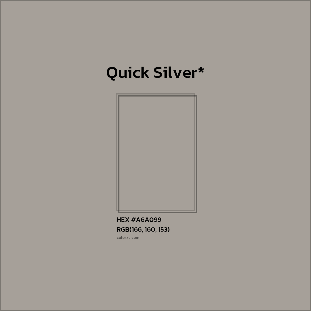 #A6A099 hex color. RGB, RYB, CMYK, HSL, HSV codes and color conversions. Matching color names, palettes, paints.