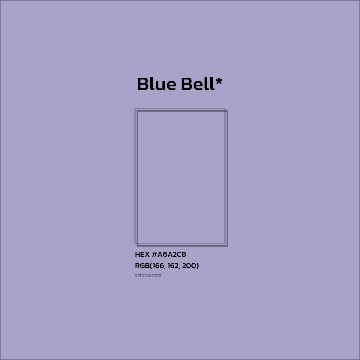#A6A2C8 hex color. RGB, RYB, CMYK, HSL, HSV codes and color conversions. Matching color names, palettes, paints.