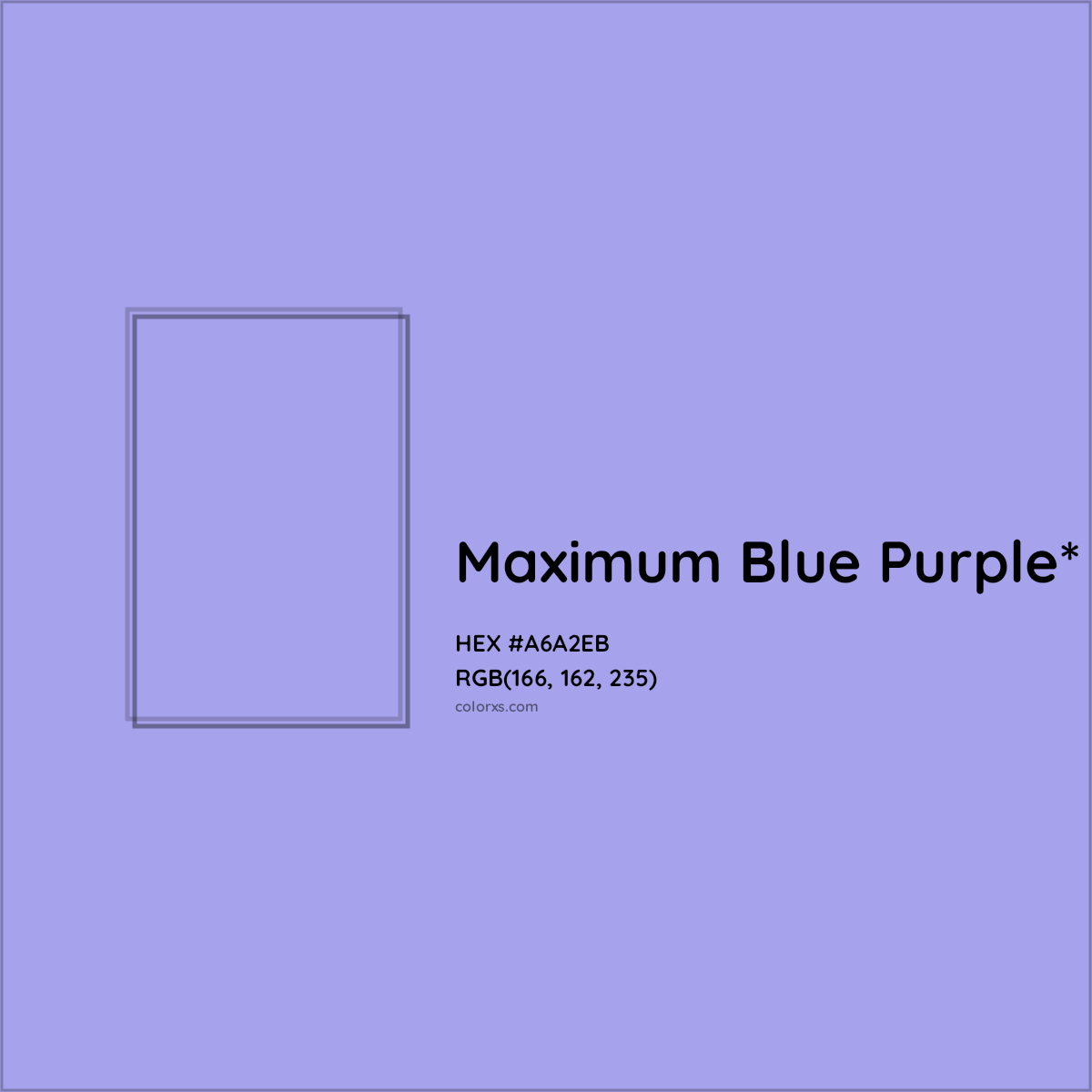 #A6A2EB hex color. RGB, RYB, CMYK, HSL, HSV codes and color conversions. Matching color names, palettes, paints.