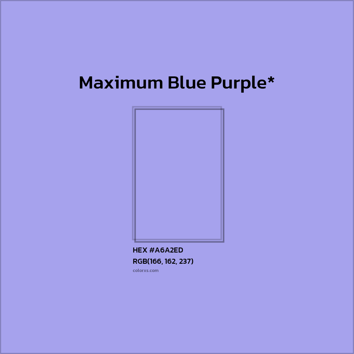 #A6A2ED hex color. RGB, RYB, CMYK, HSL, HSV codes and color conversions. Matching color names, palettes, paints.