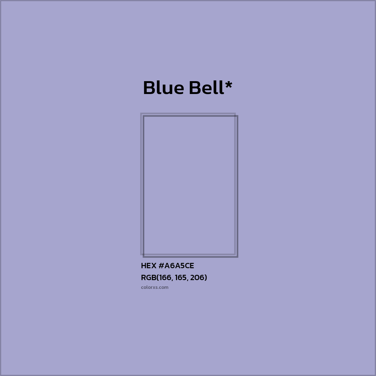 #A6A5CE hex color. RGB, RYB, CMYK, HSL, HSV codes and color conversions. Matching color names, palettes, paints.