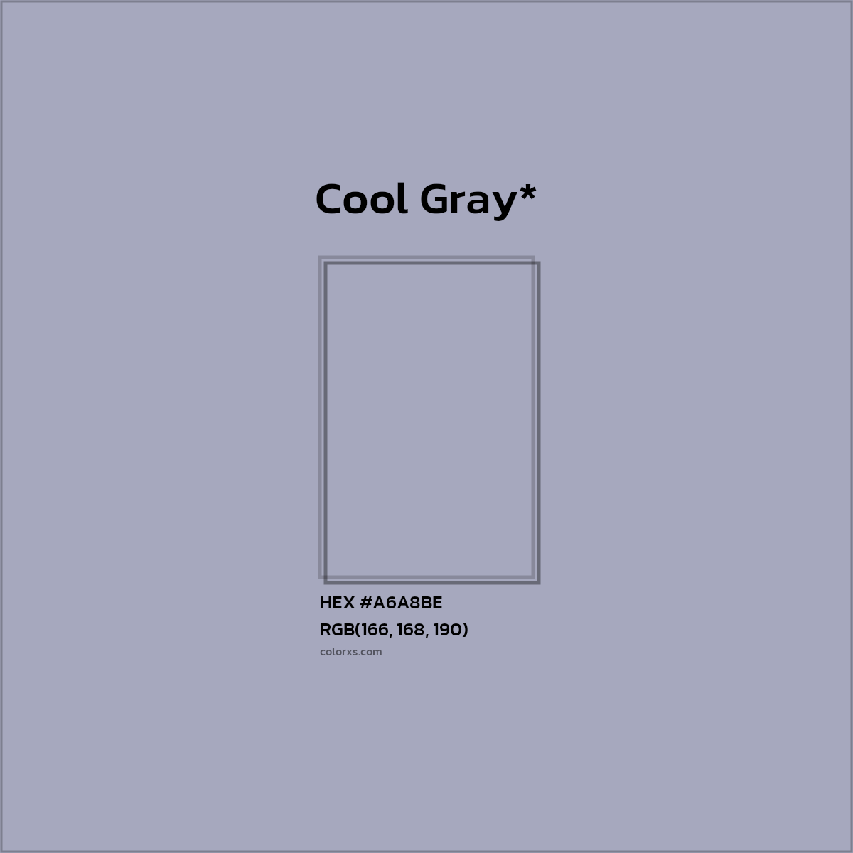 #A6A8BE hex color. RGB, RYB, CMYK, HSL, HSV codes and color conversions. Matching color names, palettes, paints.