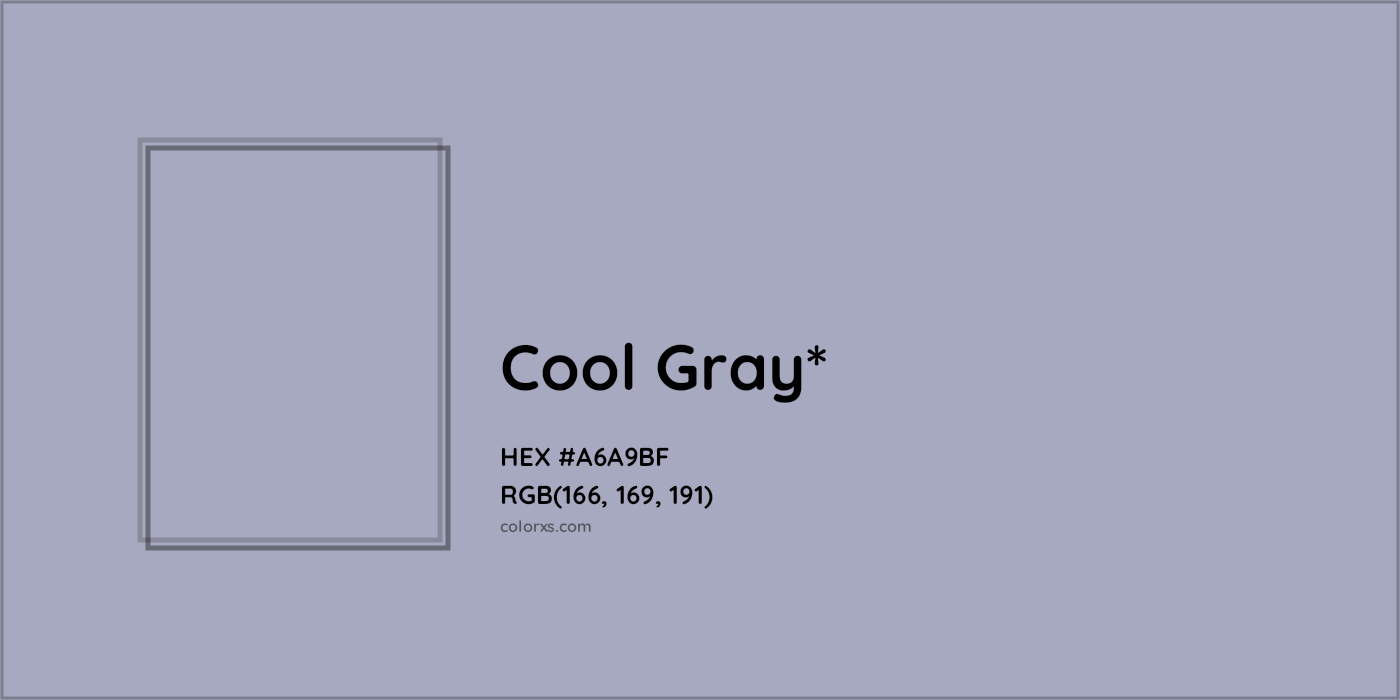#A6A9BF hex color. RGB, RYB, CMYK, HSL, HSV codes and color conversions. Matching color names, palettes, paints.