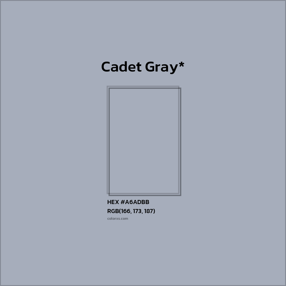#A6ADBB hex color. RGB, RYB, CMYK, HSL, HSV codes and color conversions. Matching color names, palettes, paints.