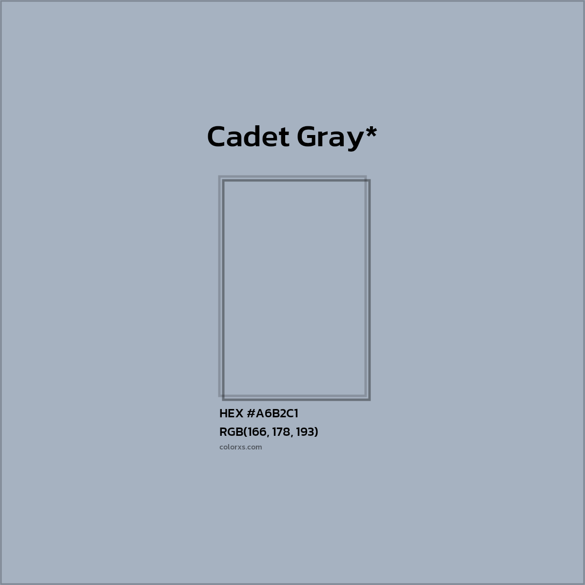 #A6B2C1 hex color. RGB, RYB, CMYK, HSL, HSV codes and color conversions. Matching color names, palettes, paints.