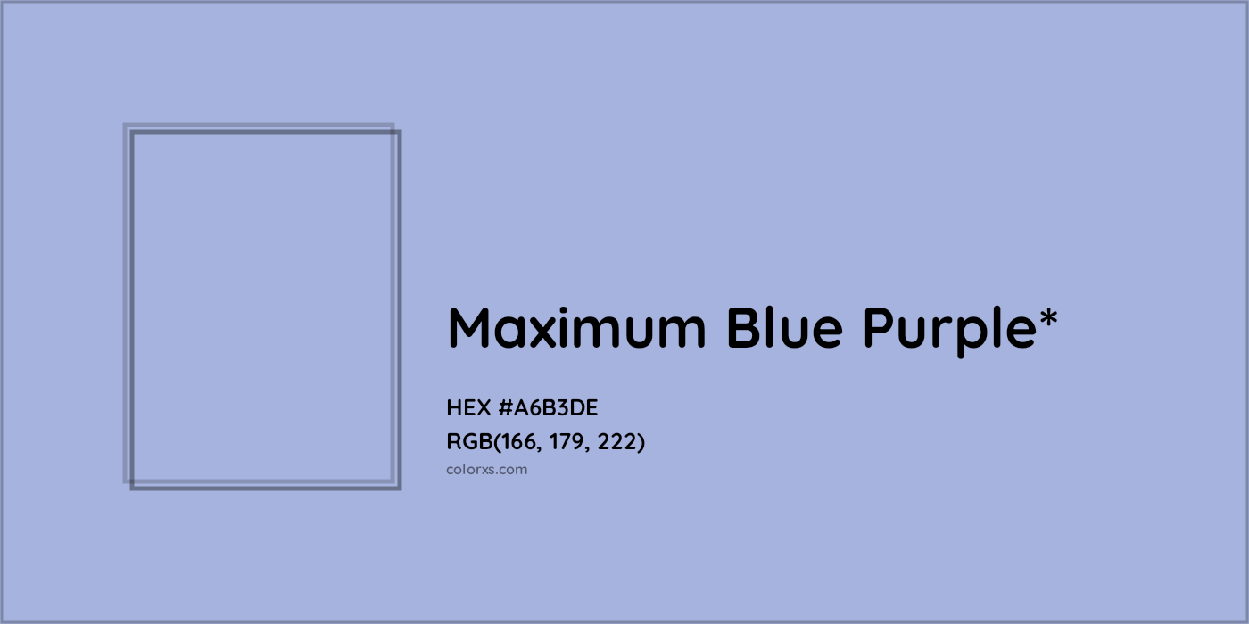 #A6B3DE hex color. RGB, RYB, CMYK, HSL, HSV codes and color conversions. Matching color names, palettes, paints.