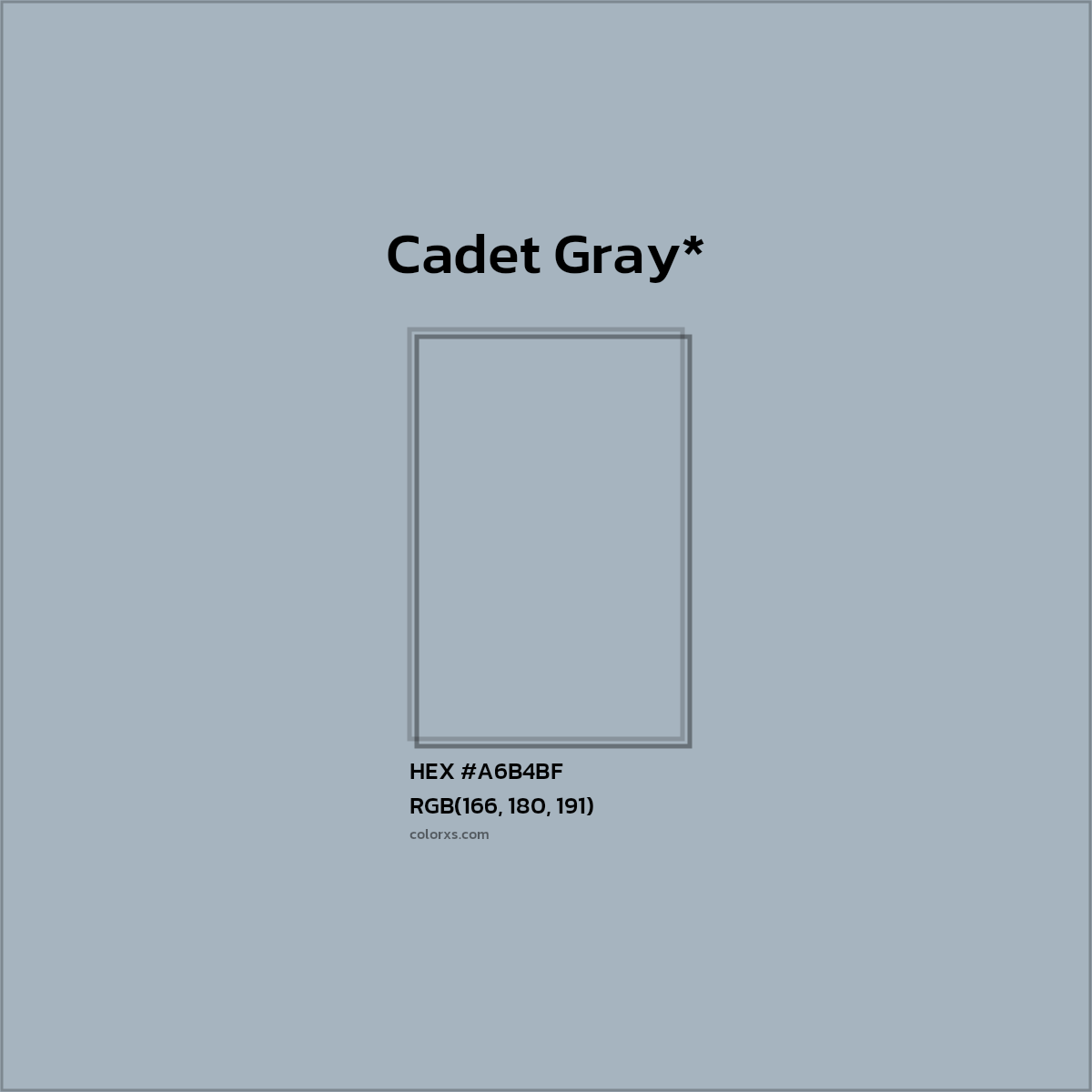 #A6B4BF hex color. RGB, RYB, CMYK, HSL, HSV codes and color conversions. Matching color names, palettes, paints.
