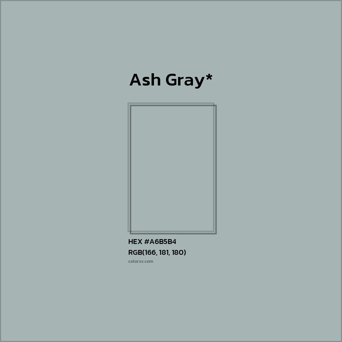 #A6B5B4 hex color. RGB, RYB, CMYK, HSL, HSV codes and color conversions. Matching color names, palettes, paints.