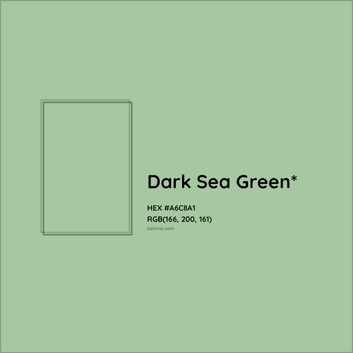 #A6C8A1 hex color. RGB, RYB, CMYK, HSL, HSV codes and color conversions. Matching color names, palettes, paints.