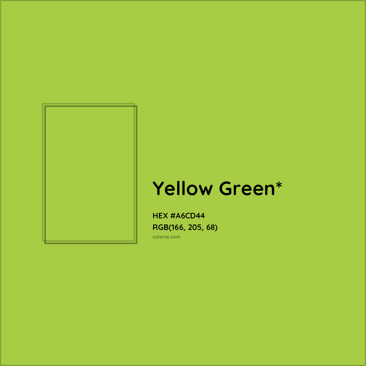 #A6CD44 hex color. RGB, RYB, CMYK, HSL, HSV codes and color conversions. Matching color names, palettes, paints.